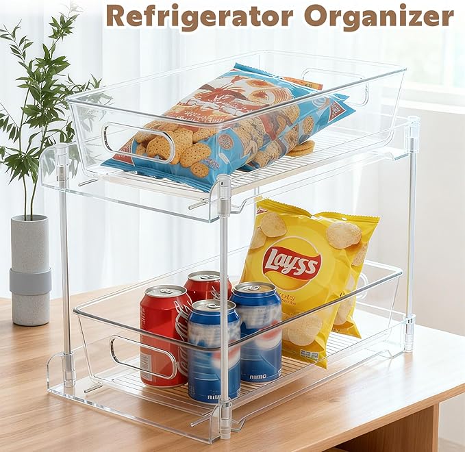 Under Sink Organizer 2-Tier Under Cabinet Organizer, Clear Under Sink and Pull-Out Cabinet Organizer for Kitchen and Pantry Storage
