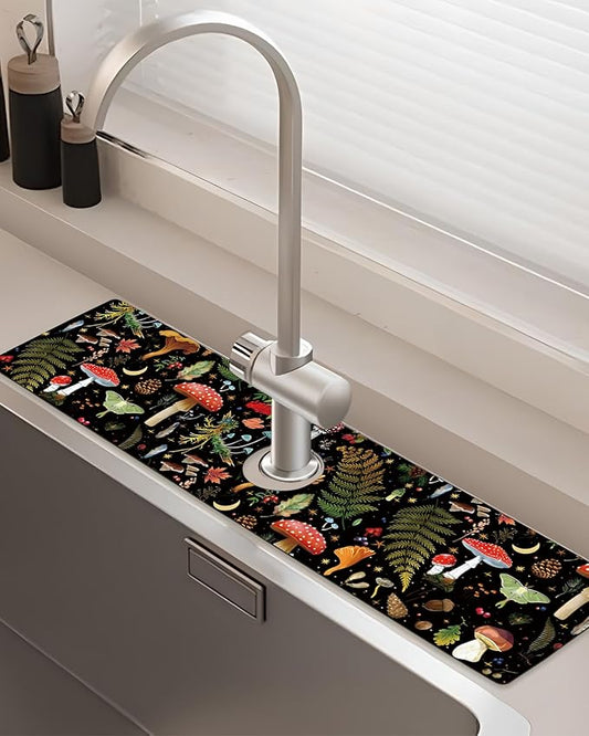 Patterned Sink Faucet Mat Kitchen Splash Guard Super Absorbent Drying Mat, Non-Slip Drain Pad for Kitchen Counter or Bathroom-24x5.5in