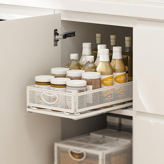 Pull Out Cabinet Organizer,Metal Carbon Steel and Silent sliding Design,Heavy Duty Cabinet Slide Out Shelves for Storing and Organizing Bathrooms, Kitchens, Bedroom 15.7" D*9.6" W*3.9" H