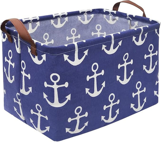 Rectangular Kids Storage Bins,Boys Baskets,Collapsible Anchor Organizer Bin with Handles for Nautical Nursery Decor,Clothes Storage,Book Basket,Gift Basket.( Anchor)