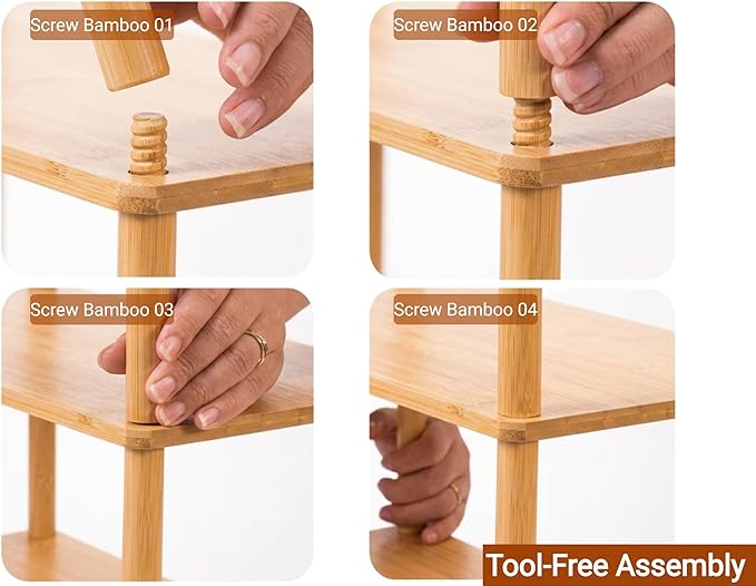 2-Tier Expandable Bamboo Desktop Organizer Shelf Kitchen Cabinet and Counter Riser Display Shelf for Top of Desk Home Office Bathroom Coffee Table Display Stand (1, Natural, 3-Tier)
