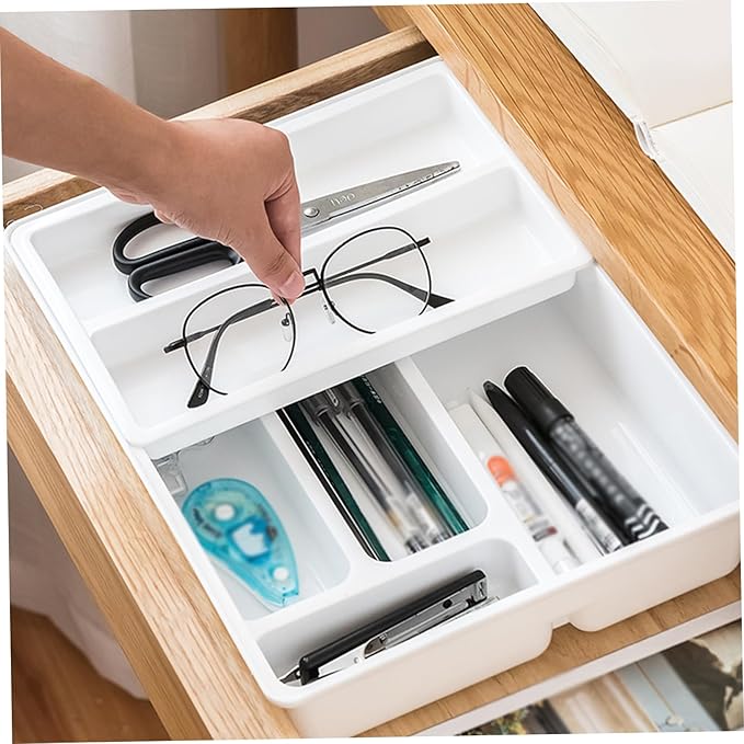 Stackable Drawer Organizer, 2-Tier Plastic Sliding Tray for Kitchen Appliance, Multi Level Kitchen Organizer for Cabinet, Pantry, Drawer, Refrigerator, Freezer