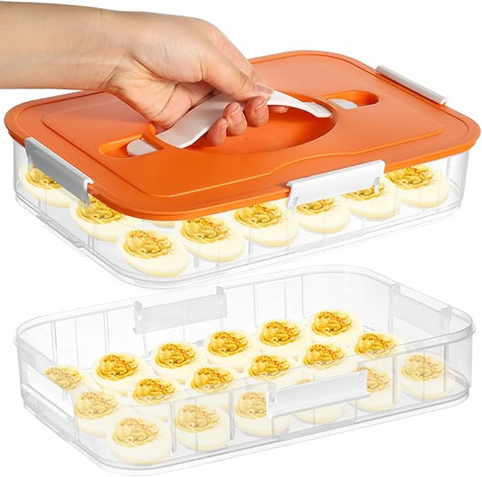 2-Layer Deviled Egg Containers with Lid, 36 Slots Plastic Detachable Egg Tray Carrier with Handle, Clear Eggs Storage Box Portable Eggs Holder for Easter Party Home Kitchen Refrigerator Supplies