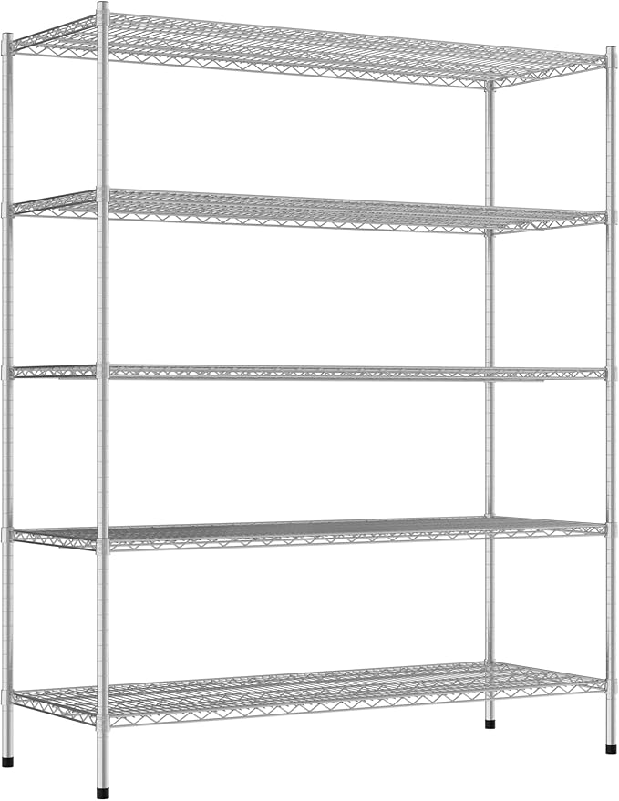 Commercial NSF Listed Chrome Stationary Wire Shelving Kit 24" x 60" x 74", with 5 Shelves Perfect for Warehouse, Walk-in Refrigerator, Freezer, Grocery Store, Restaurant, Dishroom