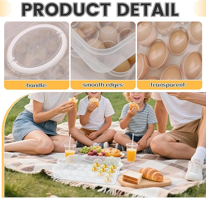 3 Layer Egg Trays with Handle,Deviled Egg Containers with Lid,Easter Egg Containers for 72Holes,Fridge,Portable Tray Platter Party Easter Thanksgiving Picnics