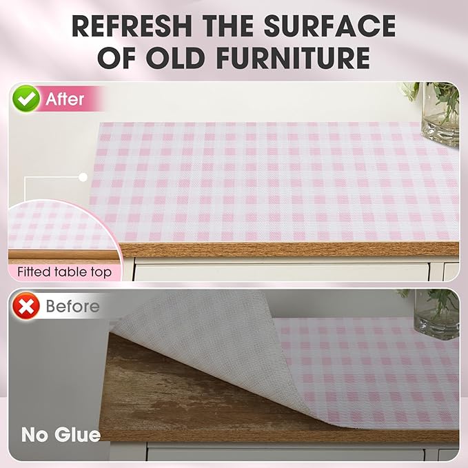 ALIUNI Drawer and Shelf Liner, Non-Slip Kitchen Cabinet Liners Non-Adhesive Thick Strong Grip Waterproof Washable Mats Protect Dresser Shelves Cupboard Bathroom Cabinets, Pink Plaid, 12 in X 20 FT