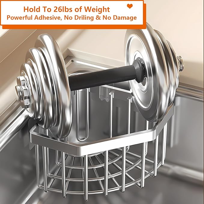 Corner Sponge Holder Kitchen Sink Organizer, Adhesive Stainless Steel Sponge Caddy for Kitchen, Dish Cloth Hanger Sponge Holder Soap Storage Rack for Space-Saving Storage(not for Rounded)
