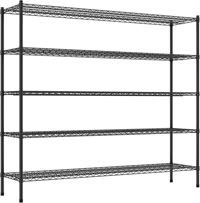 Commercial NSF Listed Black Epoxy Stationary Wire Shelving Kit 18" x 72" x 64", with 5 Shelves Perfect for Warehouse, Walk-in Refrigerator, Freezer, Grocery Store, Restaurant, Dishroom