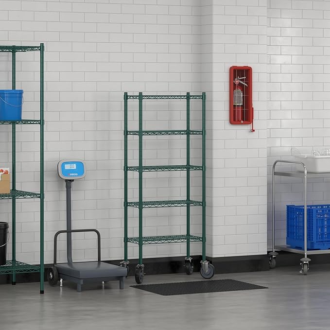 Commercial NSF Listed Green Epoxy Mobile Wire Shelving Kit 12" x 24" x 60", with 5 Shelves Perfect for Warehouse, Walk-in Refrigerator, Freezer, Grocery Store, Restaurant, Dishroom