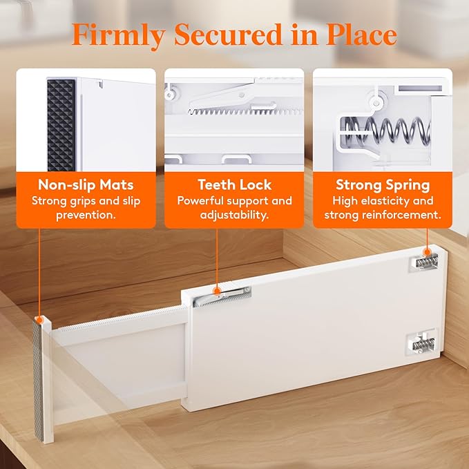 Lifewit 4 Pack Drawer Dividers Plastic 5" High, 13.5-22" Adjustable Drawer Organizers for Clothes, Expandable Dresser Separators in Bedroom/Bathroom/Kitchen/Fridge/Office Organization and Storage