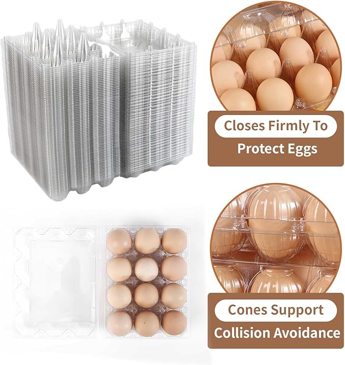 Egg Cartons 60 Pack,Clear Plastic Egg Cartons Cheap Bulk 12 Count For Fresh Chicken Eggs,4x3 Grids Reusable Egg Tray Holder For Refrigerator Storage, Family, Chicken Farm With Label Stickers