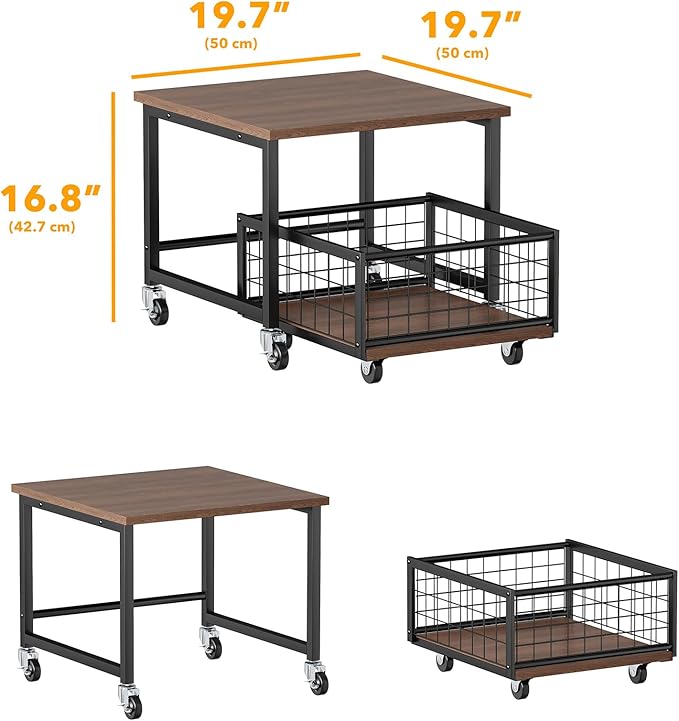 SpaceAid Mini Fridge Stand with Storage, 19.7" W x 19.7" D Heavy Duty Mobile Refrigerator Shelf Stand Table with Wheels, Fridge Cart Organizer with Drawer Basket for Home Dorm Office (Brown Wood)