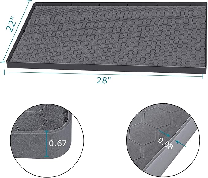 Jacooxi Under Sink Mat 28 x 22 for Kitchen Waterproof, Silicone Under Kitchen Bathroom Protector Sink Liner Mat, Easy to Clean Cabinet Mat Organizers and Storage, Grey