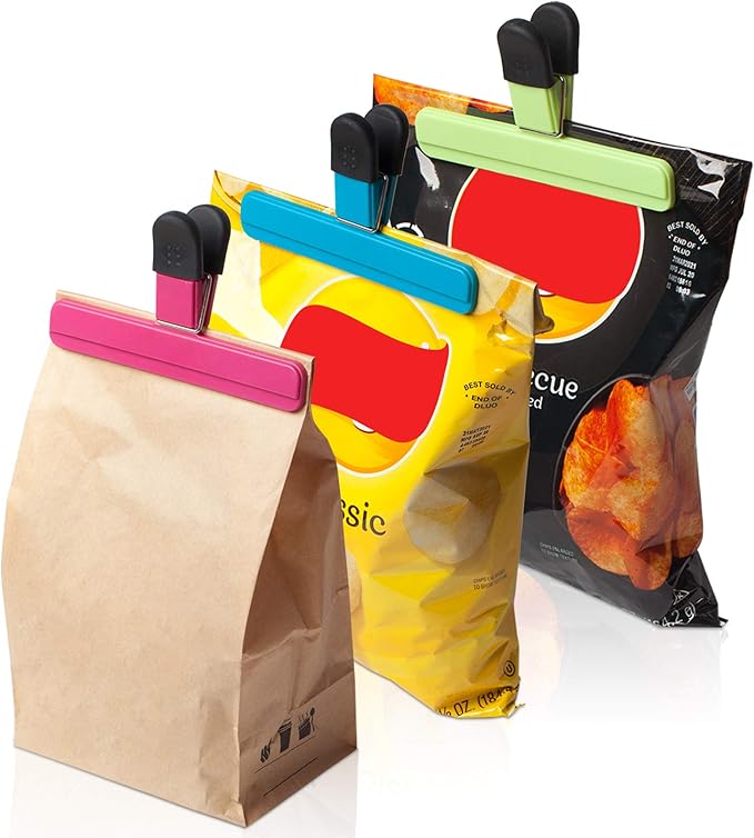 Ninth Five 6 Pack Chip Bag Clips, 6 Inch Large Size Assorted Colors Foods Snacks Bag Paper Clips, Plastic Heavy Duty Seal Grips