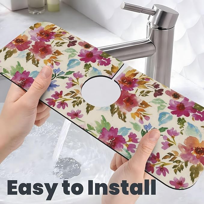 Floral Colorful 15" X 5.5" Kitchen Sink Splash Guard Faucet Faucet Guard Draining Mat Sink Splash Guard Faucet Kitchen Bathroom