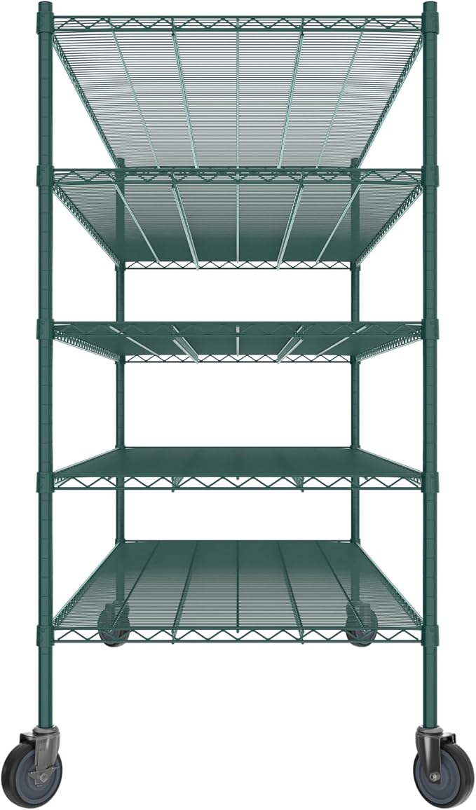 Commercial NSF Listed Green Epoxy Mobile Wire Shelving Kit 30" x 72" x 60", with 5 Shelves Perfect for Warehouse, Walk-in Refrigerator, Freezer, Grocery Store, Restaurant, Dishroom