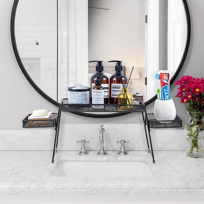 MyGift Over The Sink Shelf Black Metal Organizer Rack, 3 Tiered Bathroom or Kitchen Sink Storage Display Caddy