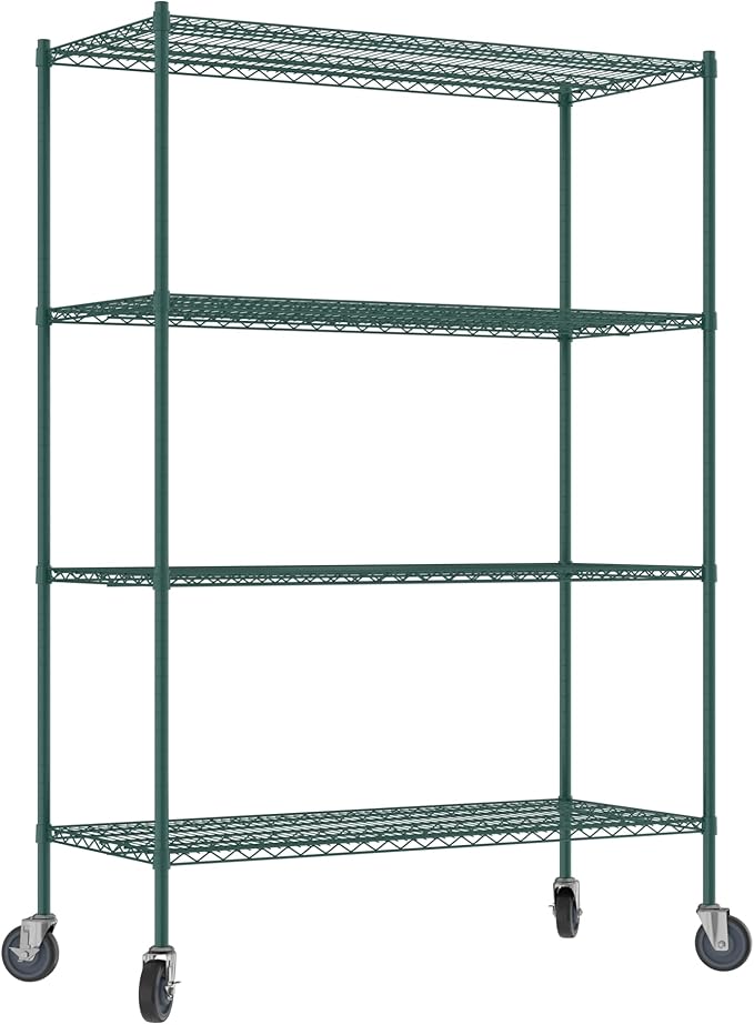 Commercial NSF Listed Green Epoxy Mobile Wire Shelving Kit 24" x 54" x 80", with 4 Shelves Perfect for Warehouse, Walk-in Refrigerator, Freezer, Grocery Store, Restaurant, Dishroom