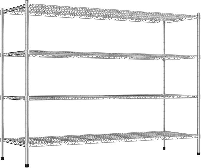 Commercial NSF Listed Chrome Stationary Wire Shelving Kit 24" x 72" x 54", with 4 Shelves Perfect for Warehouse, Walk-in Refrigerator, Freezer, Grocery Store, Restaurant, Dishroom