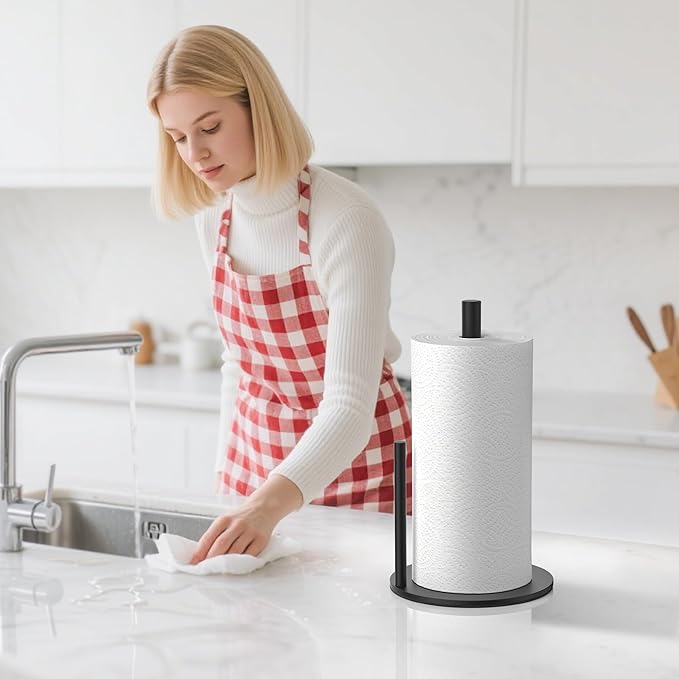 Paper Towel Holder Countertop, Stainless Steel, Black, for Kitchen, Pantry, RV
