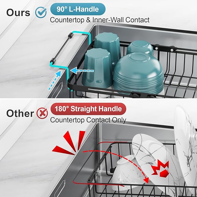 GSlife in Sink Dish Drying Rack with Silicone Drying Mat - Expandable Capacity Dish Drainer Drying Rack in Sink or Countertop, with Removable Utensil Holder, 12.2"-17.3" L x 12.6" W, Black