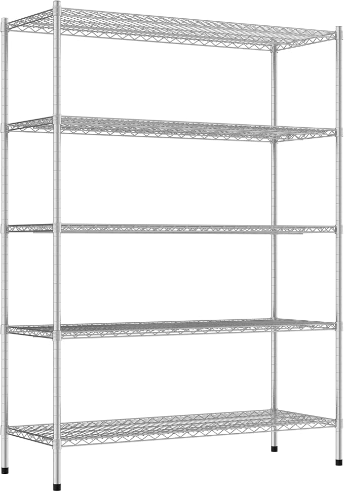 Commercial NSF Listed Chrome Stationary Wire Shelving Kit 21" x 54" x 74", with 5 Shelves Perfect for Warehouse, Walk-in Refrigerator, Freezer, Grocery Store, Restaurant, Dishroom