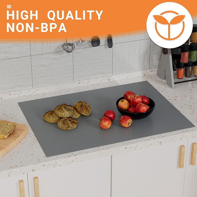 FLPMIX 16" Cabinet Shelf Liners Dark-Grey: Waterproof Kitchen Drawer Mat 16 x 300 Inch - Easy to Cut Small Cupboard Liner for Closet Pantry Shelving