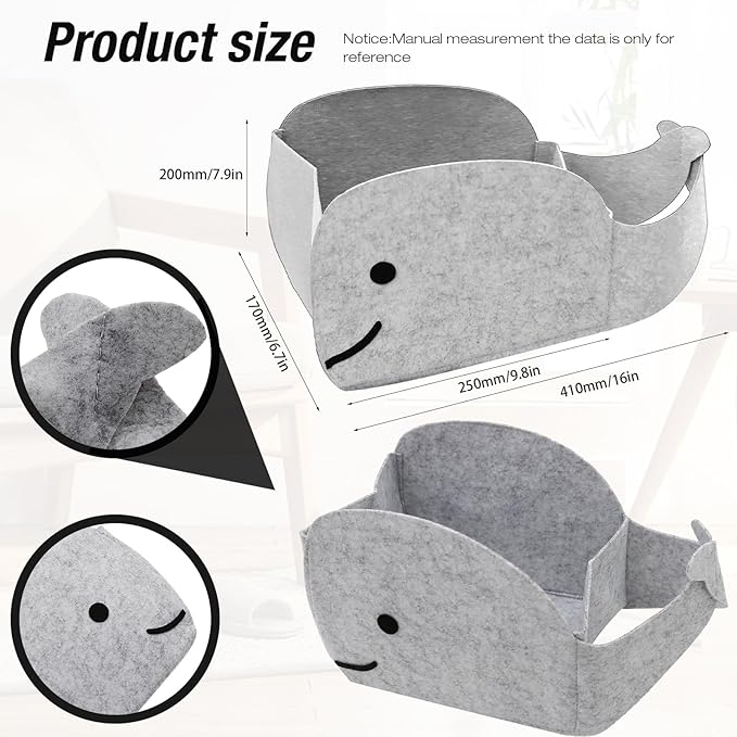 Storage Basket Felt Storage Bin Whale Shaped Collapsible & Convenient Box Organizer with Carry Handles for Home Bedroom Closet Babies Nursery Toys (Small)