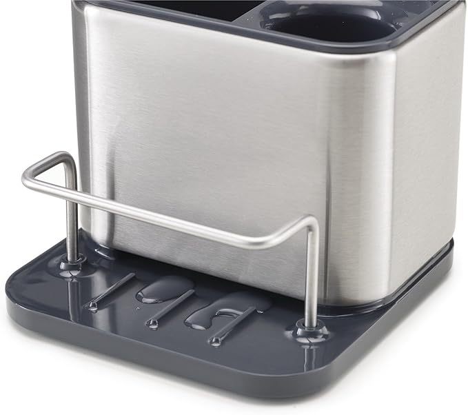 Joseph Joseph Surface Sink Caddy Stainless Steel Sponge Holder Organizer Tidy Drains Water for Kitchen, Small, Silver