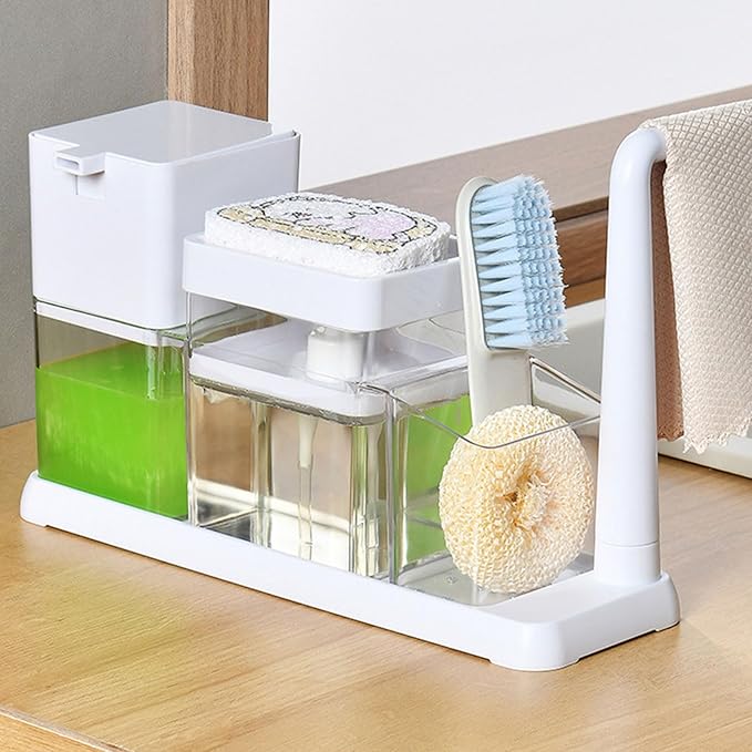 Press Styles Soap Dispenser Shelf Bathroom Counter Organizers Includes Detachable Storage Tray for Toothbrush Bathroom Soap Dispenser with Storage Tray