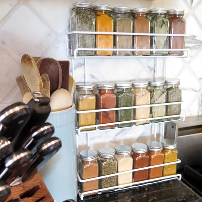 Evelots 3-Tier Spice Rack-Door/Wall Mounted-Sturdy Coated Metal-Up to 18 Bottles