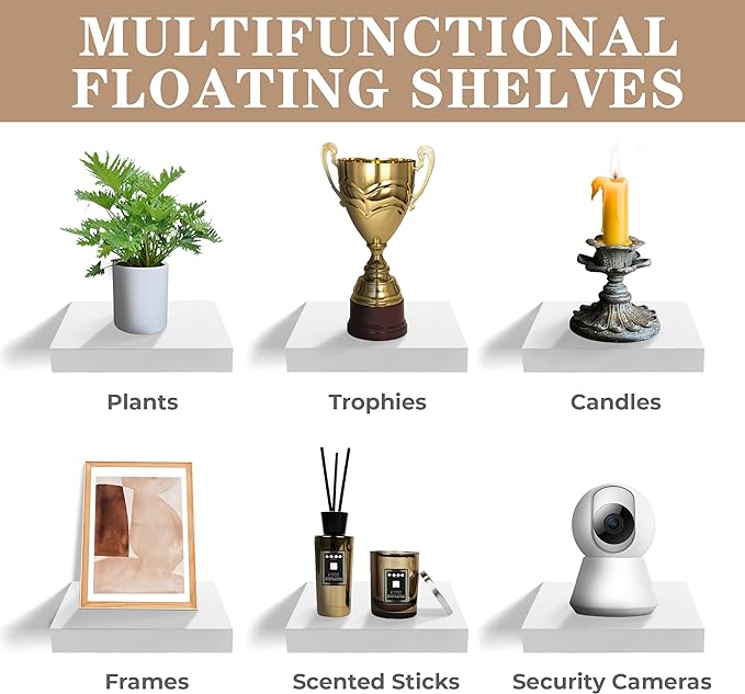 Sorbus Square Floating Shelf for Wall - 4 Small Shelves with Invisible Mounting Brackets for Living Room Decor, Bedroom, Bathroom Decor, Home & Kitchen - 9" Wall Shelf to Display Photos Trophies