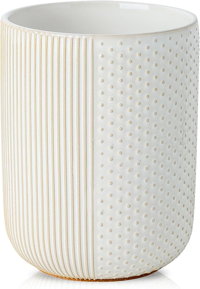 Ceramic Utensil Holder with Cork Mat for Countertop, Utensil Crocks, Kitchen Tool Holder, Cooking Utensil Holder Organizer for Spatula, White