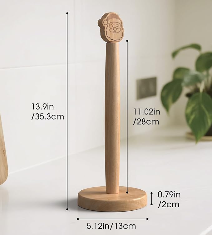 Christmas Wooden Paper Towel Holder Stand - Kitchen Paper Hanger Rack Winter Xmas Decoration Bathroom Towel Roll Stand Simply Standing Countertop Paper Roll Holder, Santa Design