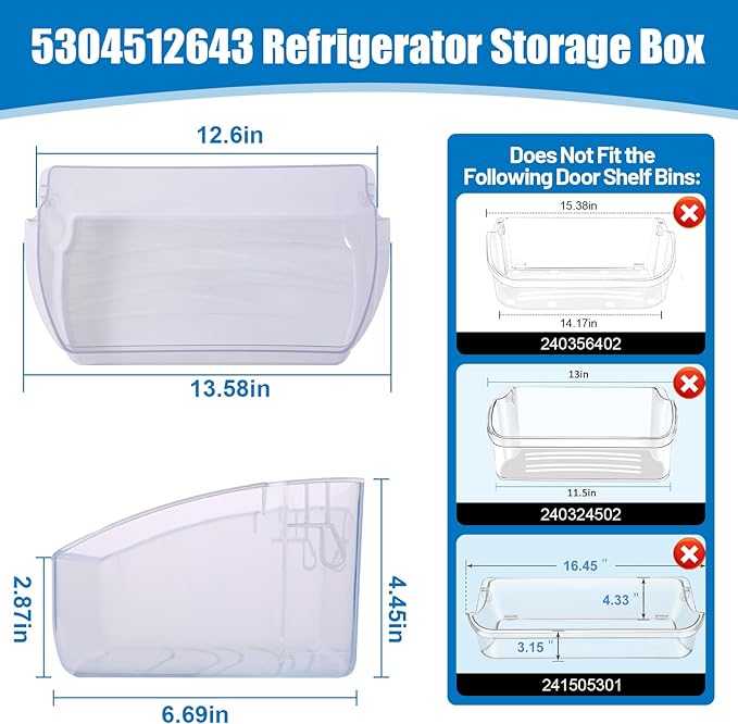 5304512643 Bin-Door Compatible with Electrolux Frigidaire FGHB2868TF4 LGHB2869TD1 Fridge Door Shelf. 5304512643 Refrigerator Door Bin Replace AP6285984 4584756 EAP12365180 PS12365180 Shelf Bin