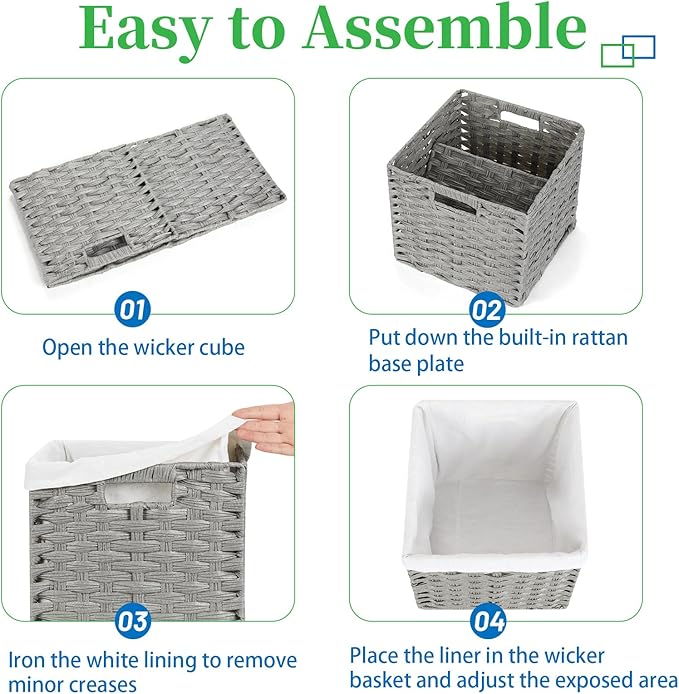 Bidtakay Wicker Cube Baskets with Liners Cube Storage Organizer for Shelves Closet 11 inch 2 Pack Decorative Hand-Woven Imitation Wicker Storage Bins for Organizing Pantry Bedroom Light Grey