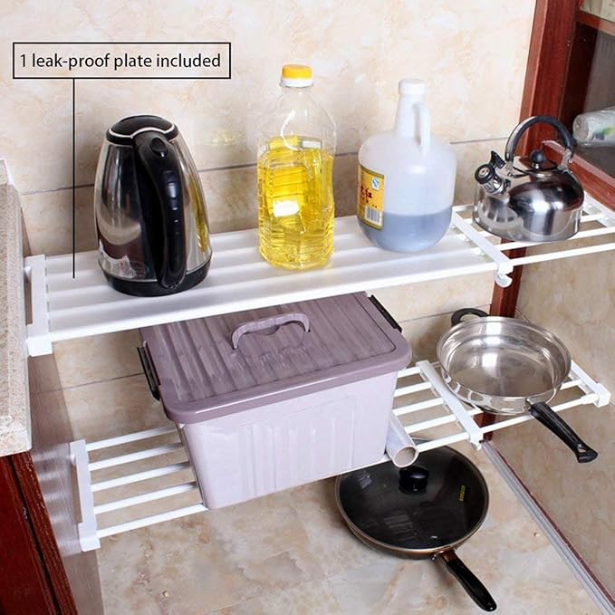 Adjustable Shelf Organizer Expandable Closet Shelf and Rod with No Drilling for Wardrobe Cupboard Kitchen Bookcase (22.1" - 37.4")