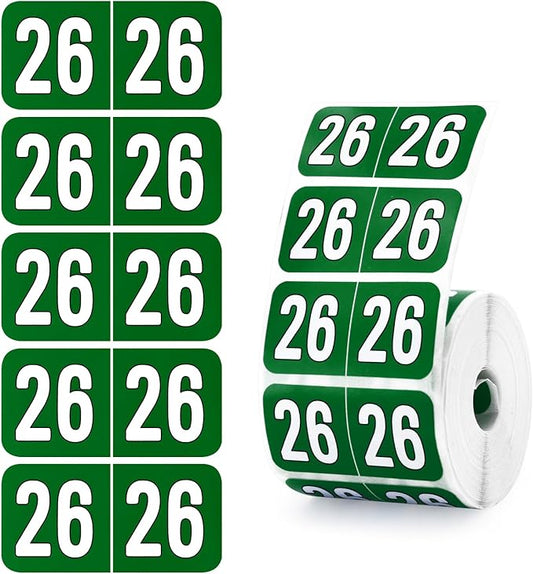 500 Pcs 2026 Year Stickers, Waterproof File Folder Labels, Self-Adhesive Rectangle Tabs for End Folders and Envelopes, Number Tabs, Office and Home Supplies (Green)