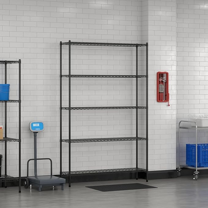 Commercial NSF Listed Black Epoxy Stationary Wire Shelving Kit 14" x 54" x 86", with 5 Shelves Perfect for Warehouse, Walk-in Refrigerator, Freezer, Grocery Store, Restaurant, Dishroom