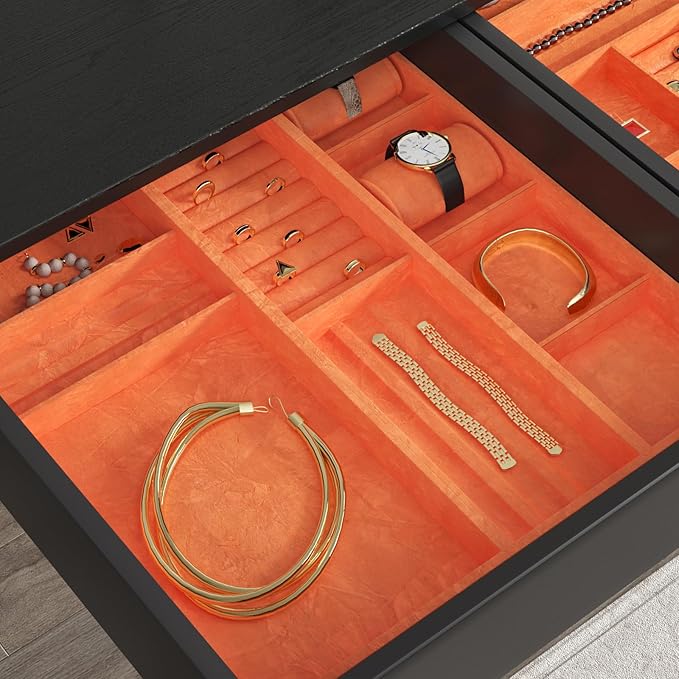CHIHUT Orange Felt Drawer Liner for Jewelry Box Lining Dresser Creased Soft Orange Self Adhesive Fabric Thick Velvet Wallpaper Peel and Stick Fabric Felt Sheets Roll for Cabinets Art Crafts 12"x472"
