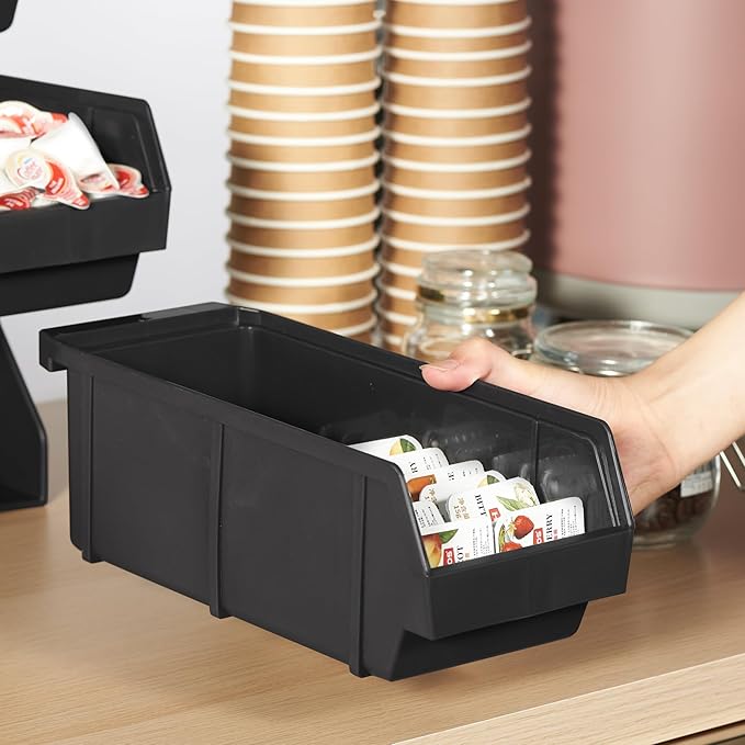 CURTA Black Self Serve Condiment Bin Stand Set, 2-Tier Stand with 8 Bins, 22.5" D x16" W x 9.5" H, Coffee Bar Beverage Station