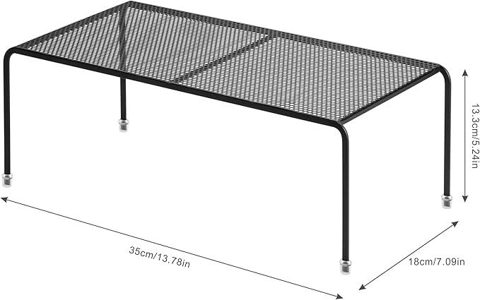 Set of 4 Kitchen Cupboard Organizer Shelves, Metal Orifice Board Counter Storage Racks with Non-Slip Rubber Feet, Heavy Duty for Pantry, Fridge, Cabinet, Black