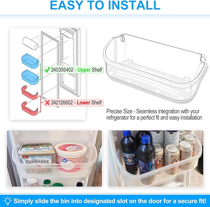 [2 PACK] UPGRADED 240356402 Refrigerator Door Bin Compatible with Frigidaire Door Shelf Replacement Refrigerator Door Shelves FFSS2615TS0 LFSS2612TF0 FGHS2631PF4A LFSS2612TE0 FFSS2615TS5 Door Bin