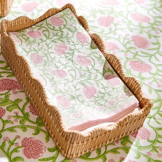 Two's Company Resin Scalloped Edge Wicker Weave Pattern - Decorative Napkin Holder, Guest Towel & Utensil Holder, Rustic Farmhouse Decor & Organizer