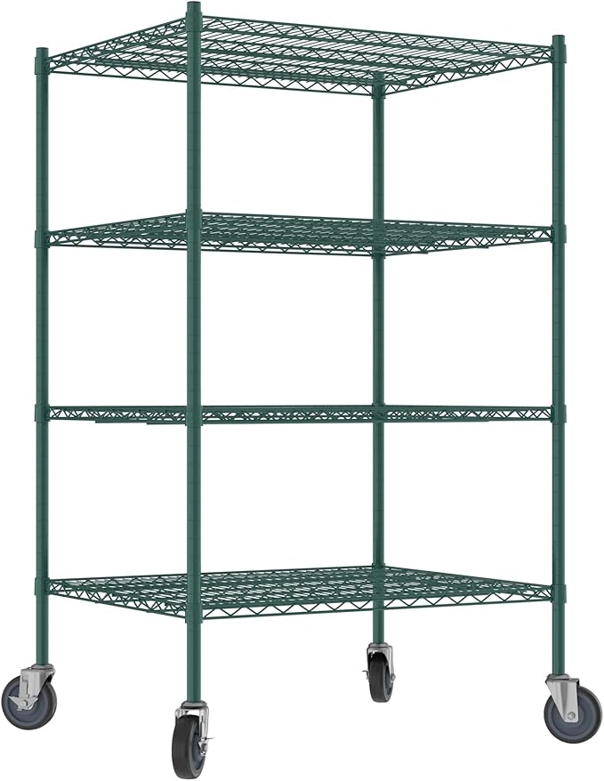 Commercial NSF Listed Green Epoxy Mobile Wire Shelving Kit 30" x 36" x 60", with 4 Shelves Perfect for Warehouse, Walk-in Refrigerator, Freezer, Grocery Store, Restaurant, Dishroom