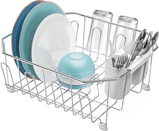 GSlife Small in Sink Dish Drying Rack - Stainless Steel Compact Dish Drainer for RV Kitchen Apartment Sink, Rust Resistant Inside Sink Rack, 11.6" W x 13.4" L, Silver