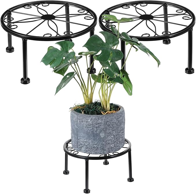 3pcs metal plant stand outdoor metal plant stand for patio plants stands indoor Rustproof wrought iron indoor heavy duty Round plants riser flower pot stands Display Shelf for Indoor Outdoo