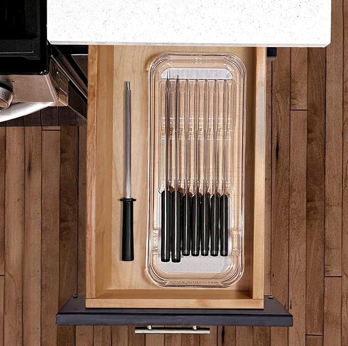 madesmart Premium Knife Drawer Organizer, In Drawer Knife Storage for 7 Knives, Clear Knife Tray for Kitchen Drawers, Space Saving Knife Block Alternative, Clear