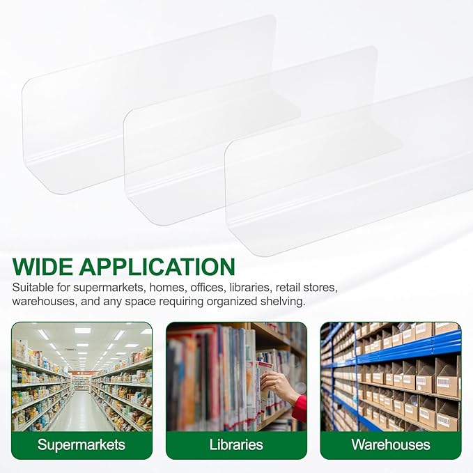 uxcell 4pcs Clear Shelf Dividers, 12"x5.5" Plastic L-Shaped Shelf Separator, Transparent Organizer Divider for Supermarket Store Commodity Classification