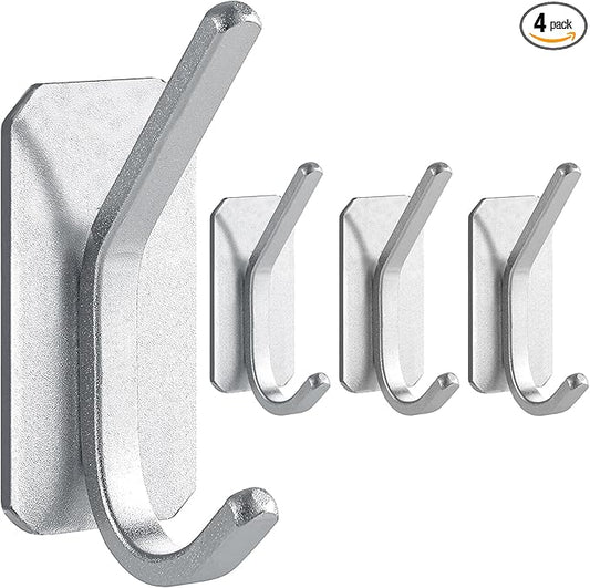 Paoli Heavy-Duty Adhesive Coat Hooks, Self-Adhesive Hooks, Multiple Colors and Styles, Maximum Load Capacity 25 lbs(4, Silver)
